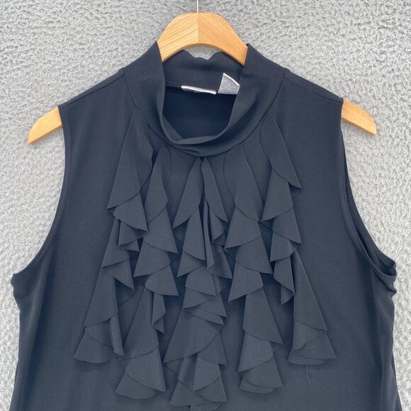 Chicos Top Womens 2 US Large Black Mock Neck Sleeveless Ruffled Front Stretch - Picture 2 of 9